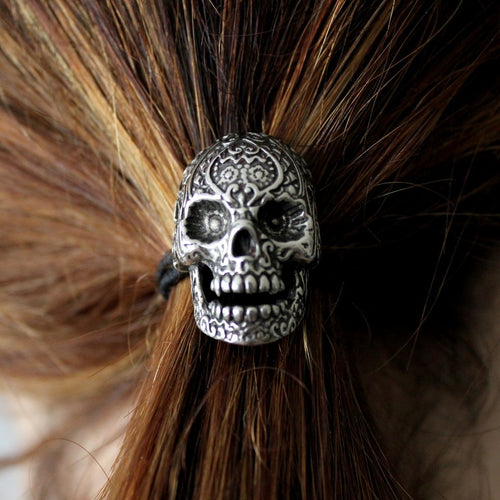 Sugar Skull Ponytail holder Silver Sugar Skull Hair Tie