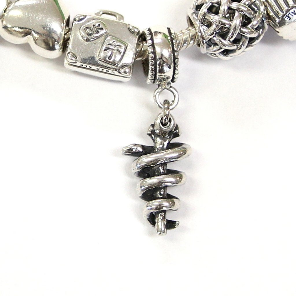 Rod of Asclepius Charm in Sterling Silver