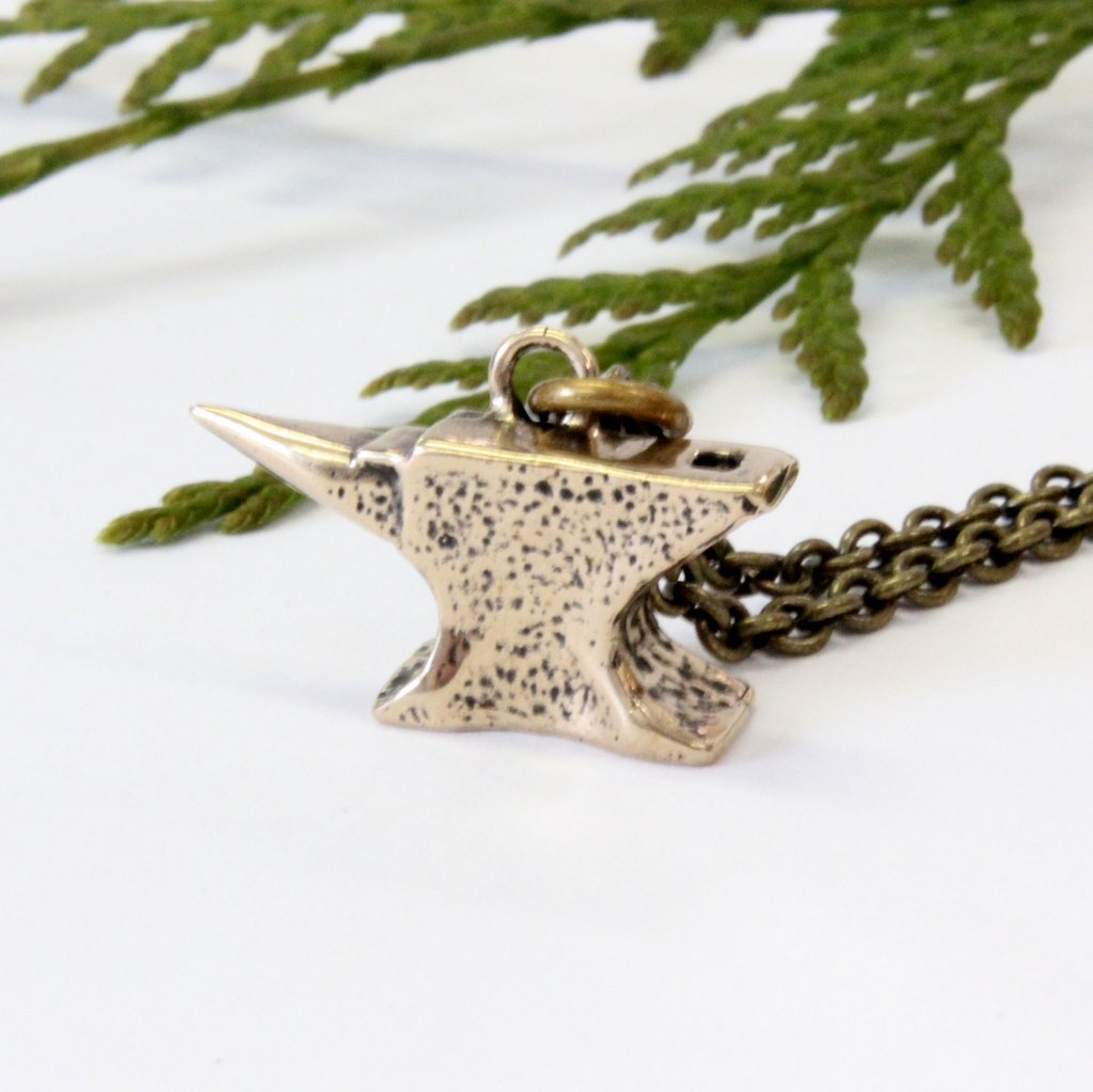 Solid Bronze Anvil Necklace Blacksmiths Anvil Pendant Anvil Jewelry