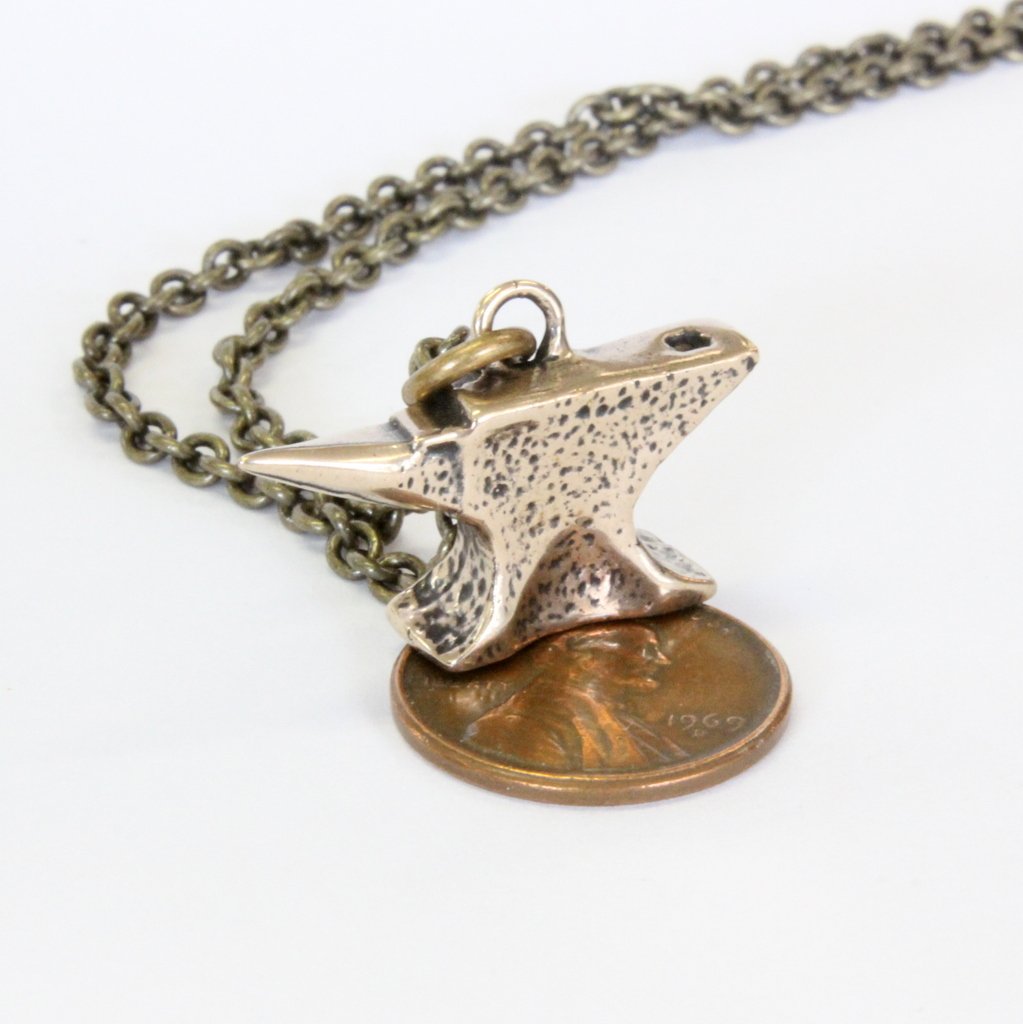 Solid Bronze Anvil Necklace Blacksmiths Anvil Pendant Anvil Jewelry