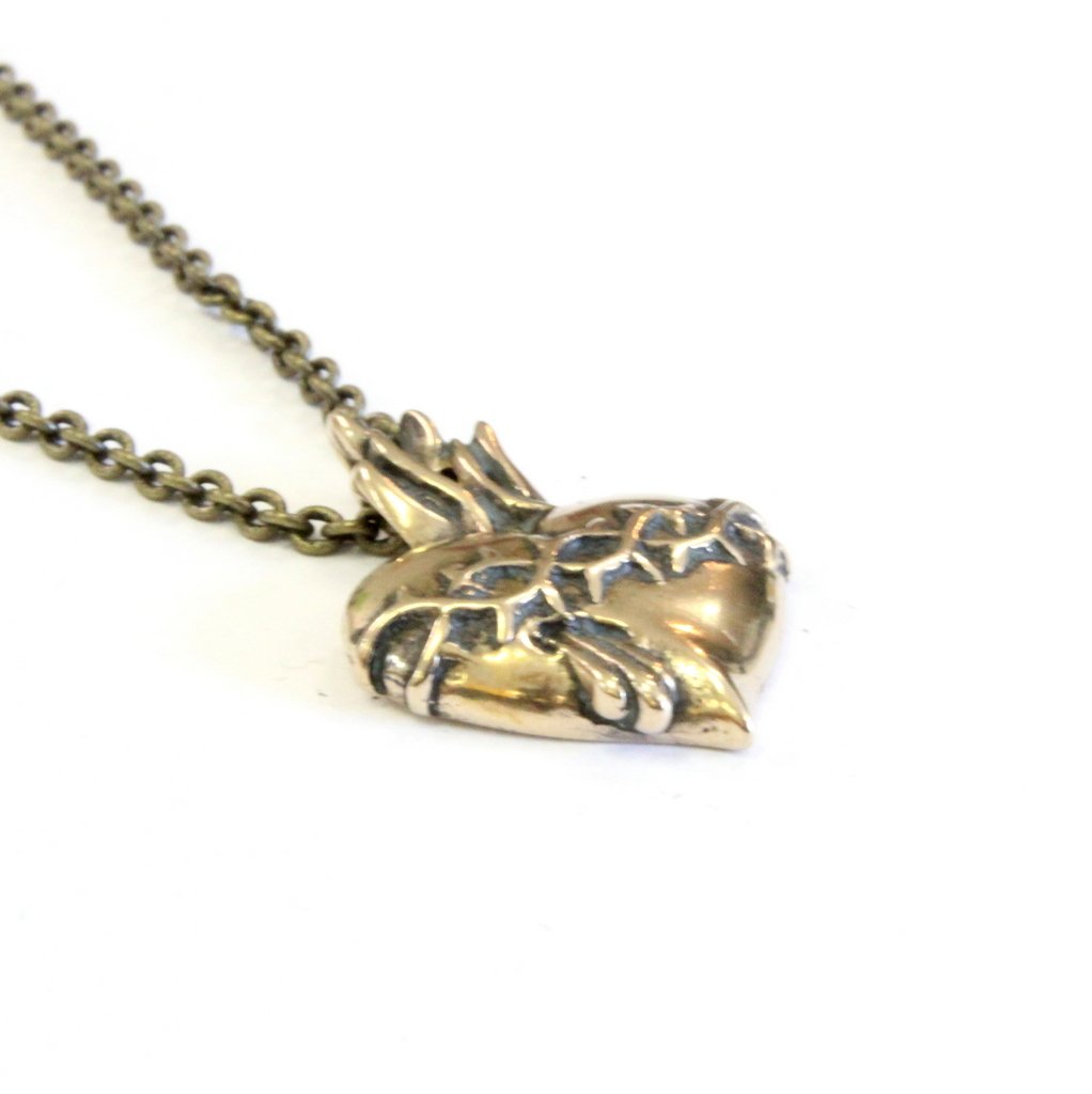 Sacred Heart Necklace in Solid Bronze