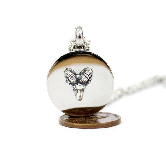 Sterling Silver Ram Head Cremation Urn Pendant - Custom Engraving Available