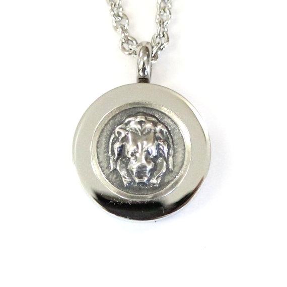 Sterling Silver Lion Head Cremation Urn Pendant - Custom Engraving Available