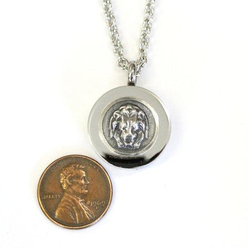 Sterling Silver Lion Head Cremation Urn Pendant - Custom Engraving Available