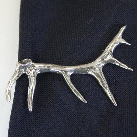 Silver Elk Antler Tie Bar