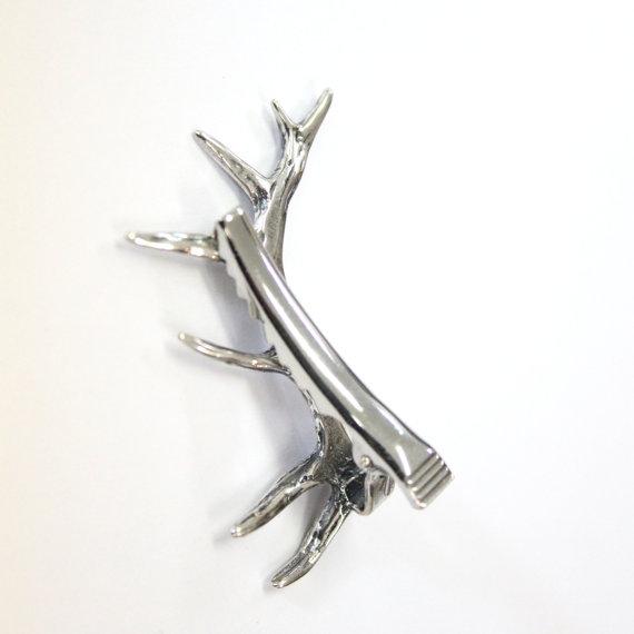 Silver Elk Antler Tie Bar