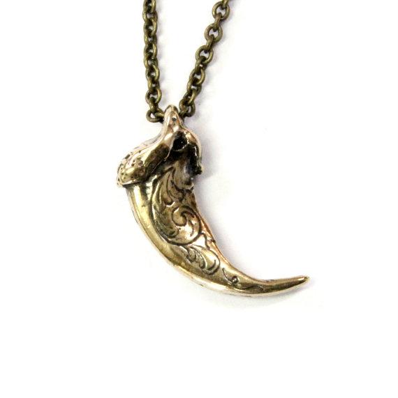 Engraved Bronze Wolf Claw Necklace Wolf Claw Pendant Necklace