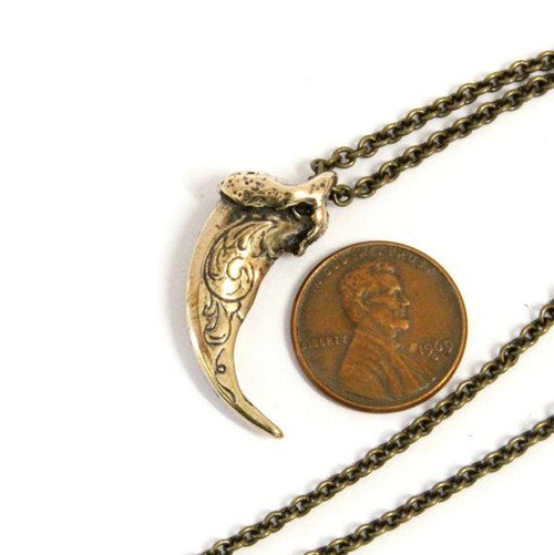 Engraved Bronze Wolf Claw Necklace Wolf Claw Pendant Necklace