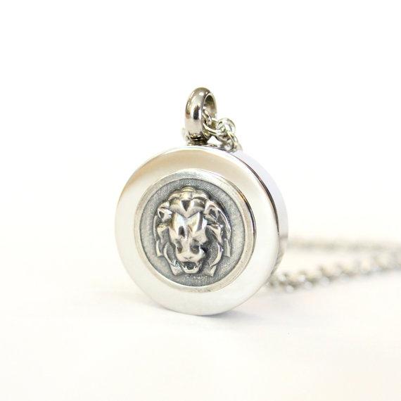 Sterling Silver Lion Head Cremation Urn Pendant - Custom Engraving Available