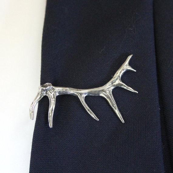 Silver Elk Antler Tie Bar