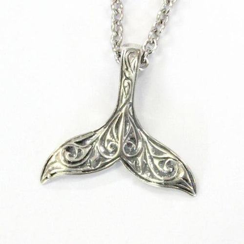 Engraved Whale Fluke Necklace Mermaid Tail Pendant in 925 Sterling Silver