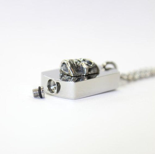 Silver Skull Necklace Cremation Urn Pendant - Custom Engraving Available