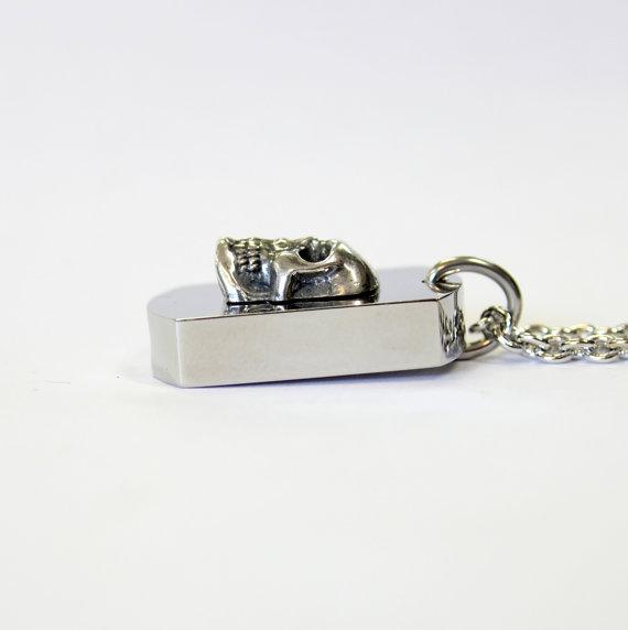 Silver Skull Necklace Cremation Urn Pendant - Custom Engraving Available