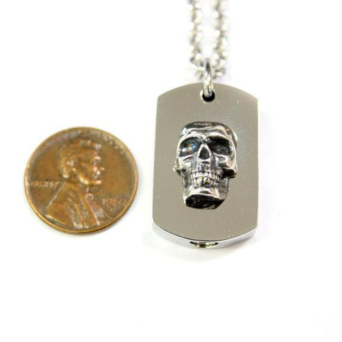 Silver Skull Necklace Cremation Urn Pendant - Custom Engraving Available
