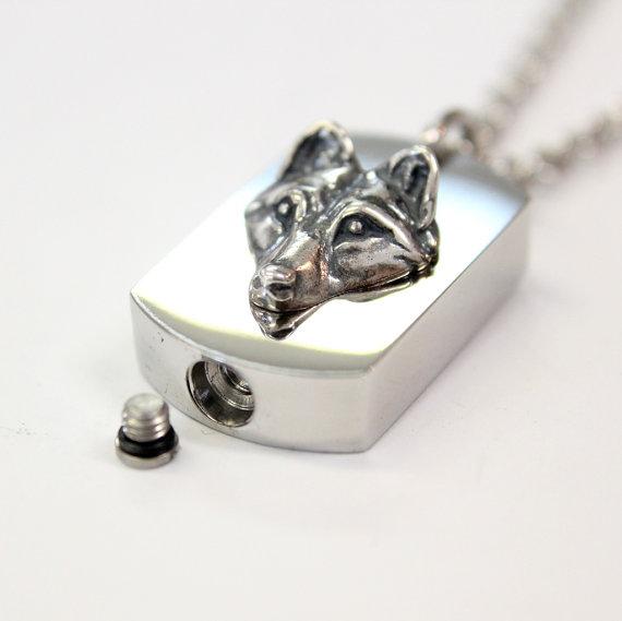 Silver Wolf Cremation Urn Pendant - Custom Engraving Available