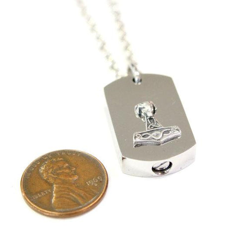 Silver Rams Head Thors Hammer Cremation Urn Pendant  - Custom Engraving Available