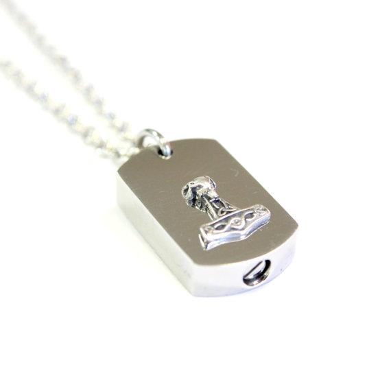 Silver Rams Head Thors Hammer Cremation Urn Pendant  - Custom Engraving Available