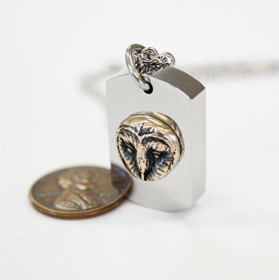 Barn Owl Necklace Cremation Urn Pendant - Custom Engraving Available
