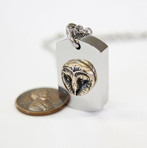 Barn Owl Necklace Cremation Urn Pendant - Custom Engraving Available