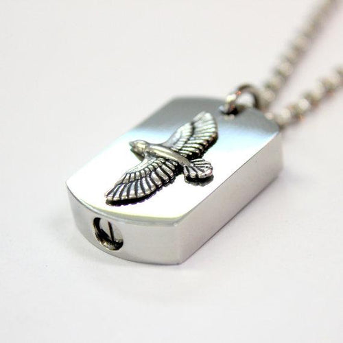 Silver Soaring Raven Cremation Urn Pendant - Custom Engraving Available