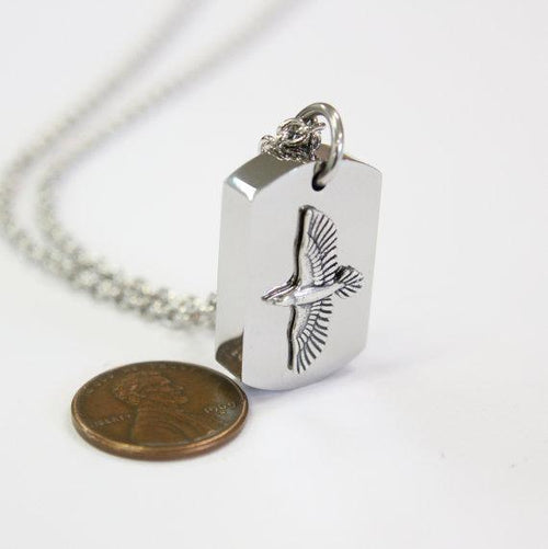 Silver Soaring Raven Cremation Urn Pendant - Custom Engraving Available