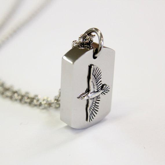 Silver Soaring Raven Cremation Urn Pendant - Custom Engraving Available