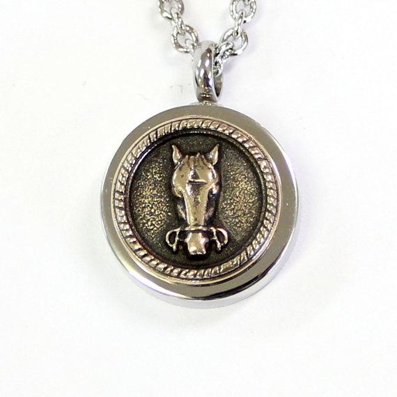 Horse Face Necklace Cremation Urn Pendant - Custom Engraving Available