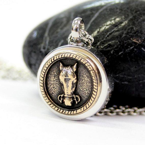 Horse Face Necklace Cremation Urn Pendant - Custom Engraving Available