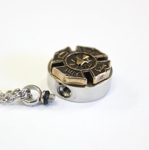 Firemen's Necklace Cremation Urn Pendant - Custom Engraving Available