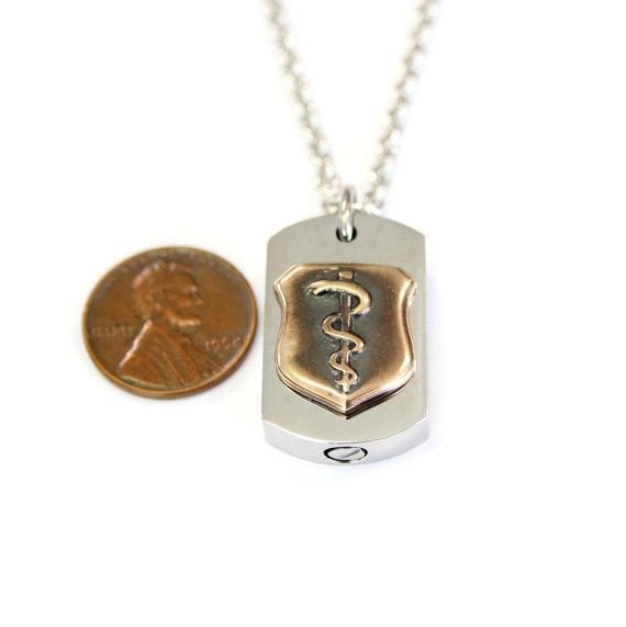 Rod of Asclepius Necklace Cremation Urn Pendant - Custom Engraving Available