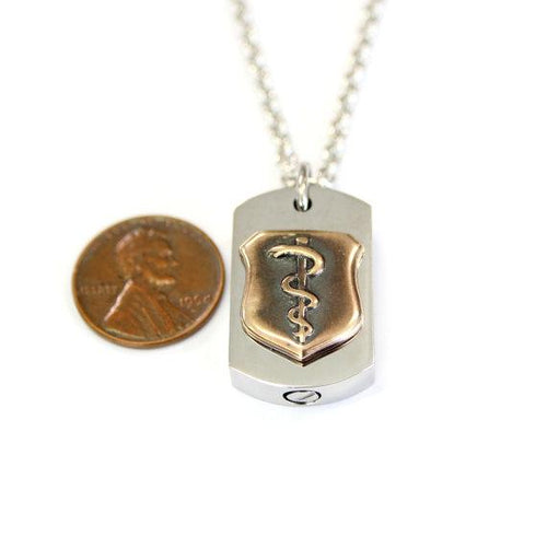 Rod of Asclepius Necklace Cremation Urn Pendant - Custom Engraving Available