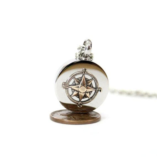 Bronze Compass Rose Cremation Urn Pendant - Custom Engraving Available