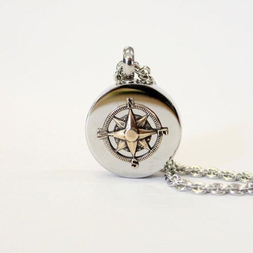 Bronze Compass Rose Cremation Urn Pendant - Custom Engraving Available