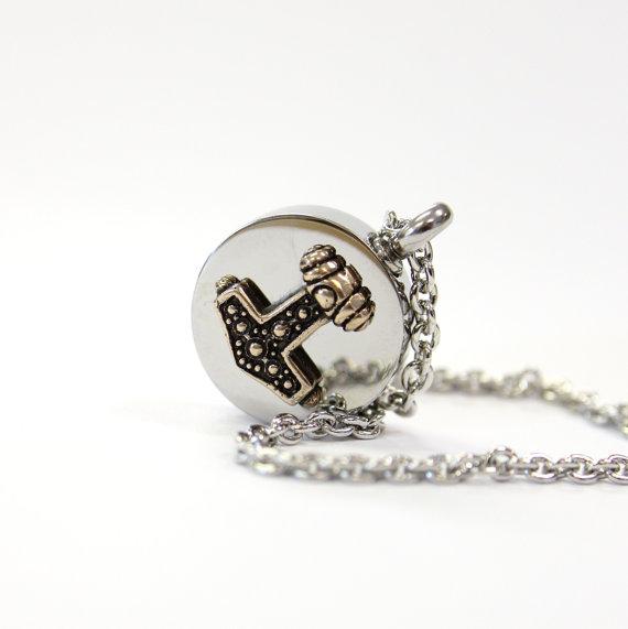 Thor's Hammer Cremation Urn Pendant - Custom Engraving Available