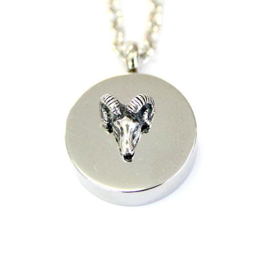 Sterling Silver Ram Head Cremation Urn Pendant - Custom Engraving Available