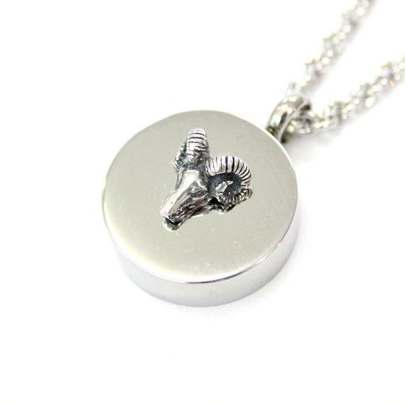 Sterling Silver Ram Head Cremation Urn Pendant - Custom Engraving Available