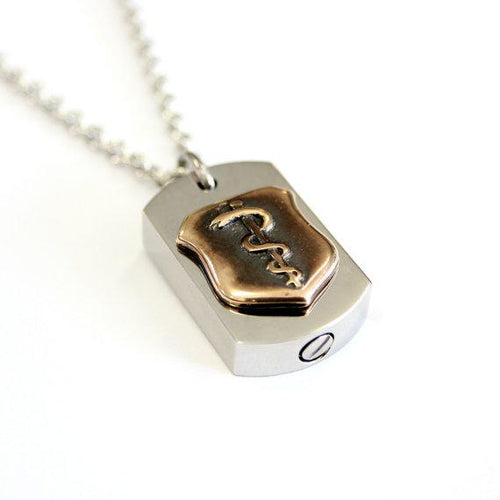 Rod of Asclepius Necklace Cremation Urn Pendant - Custom Engraving Available