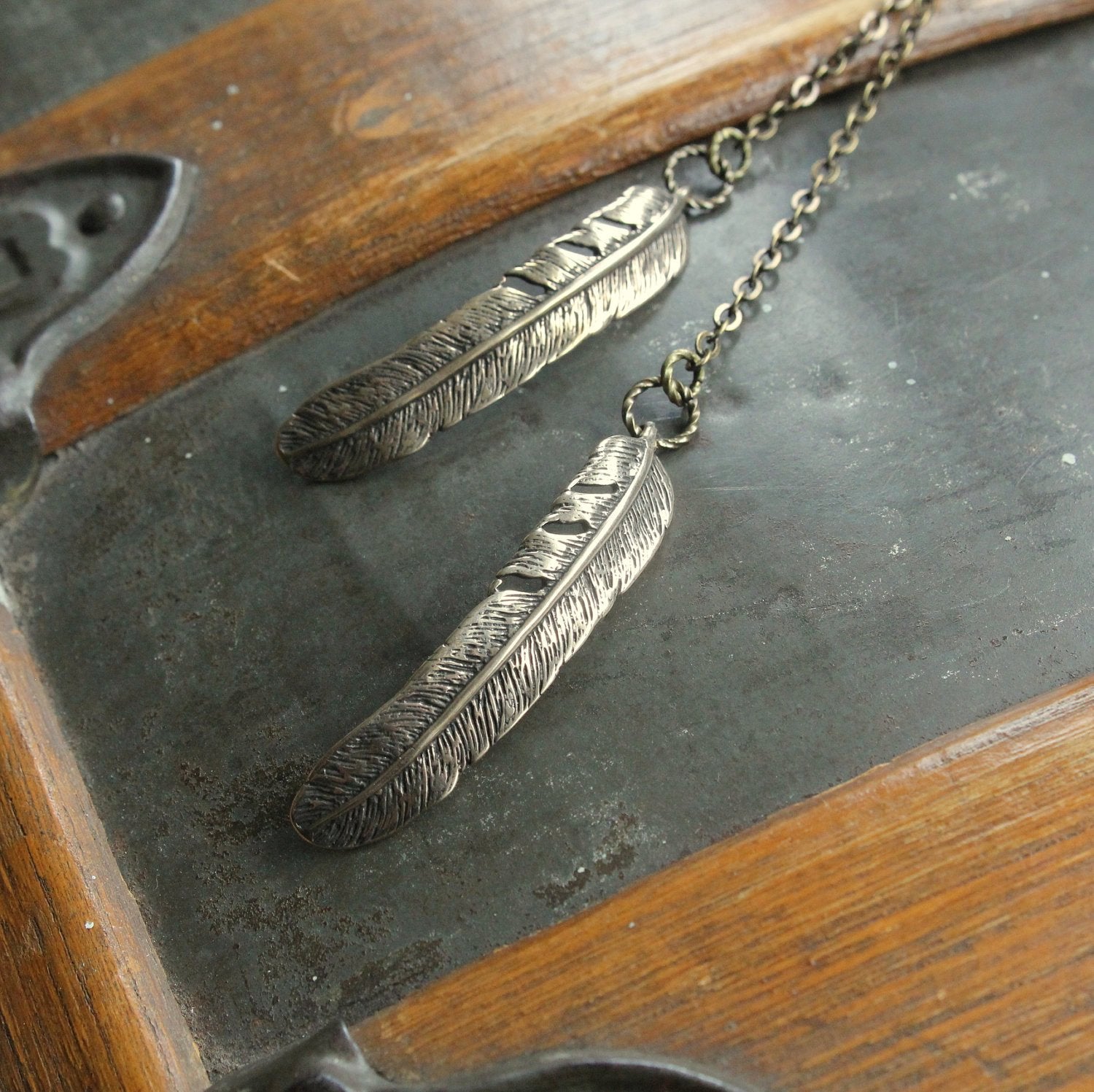 Raven Feather Lariat Necklace